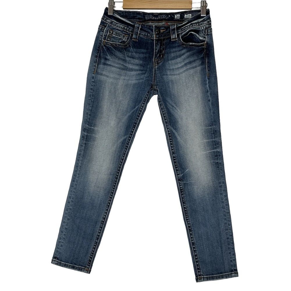 Miss Me Jeans Women's 26 Standard Skinny Medium Wash Blue Stretch Denim Low Rise